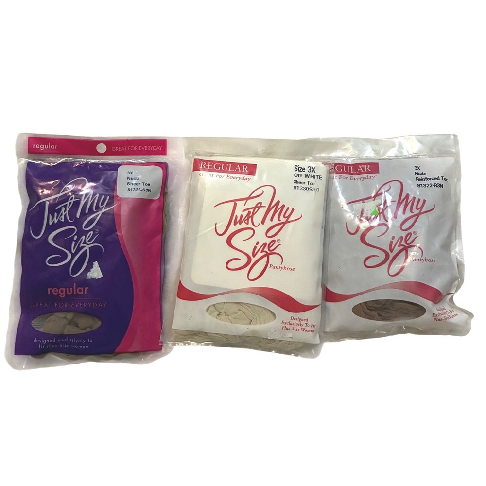 Vintage‎ Just My Size Pantyhose Lot 3X NOS Hosiery Nude Off White Y2K